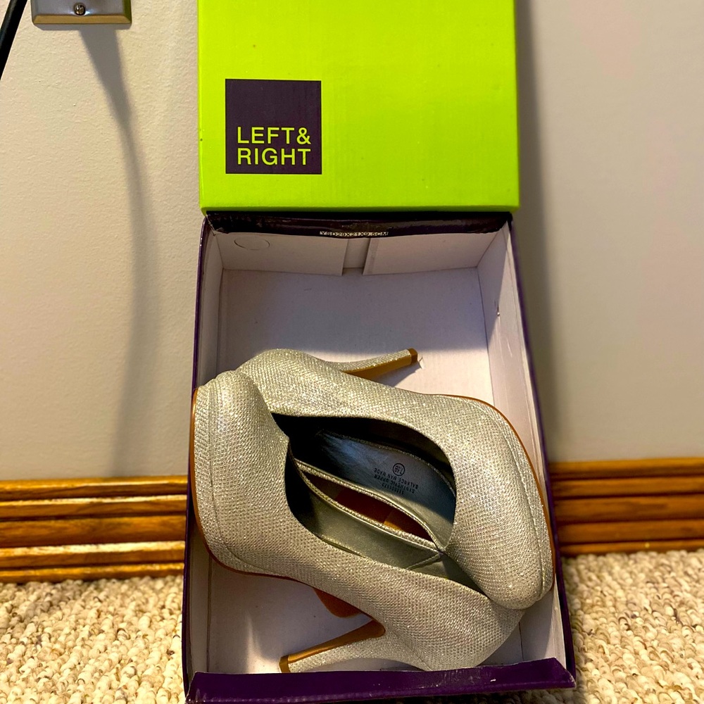 Left and right, silver heels, perfect for grad